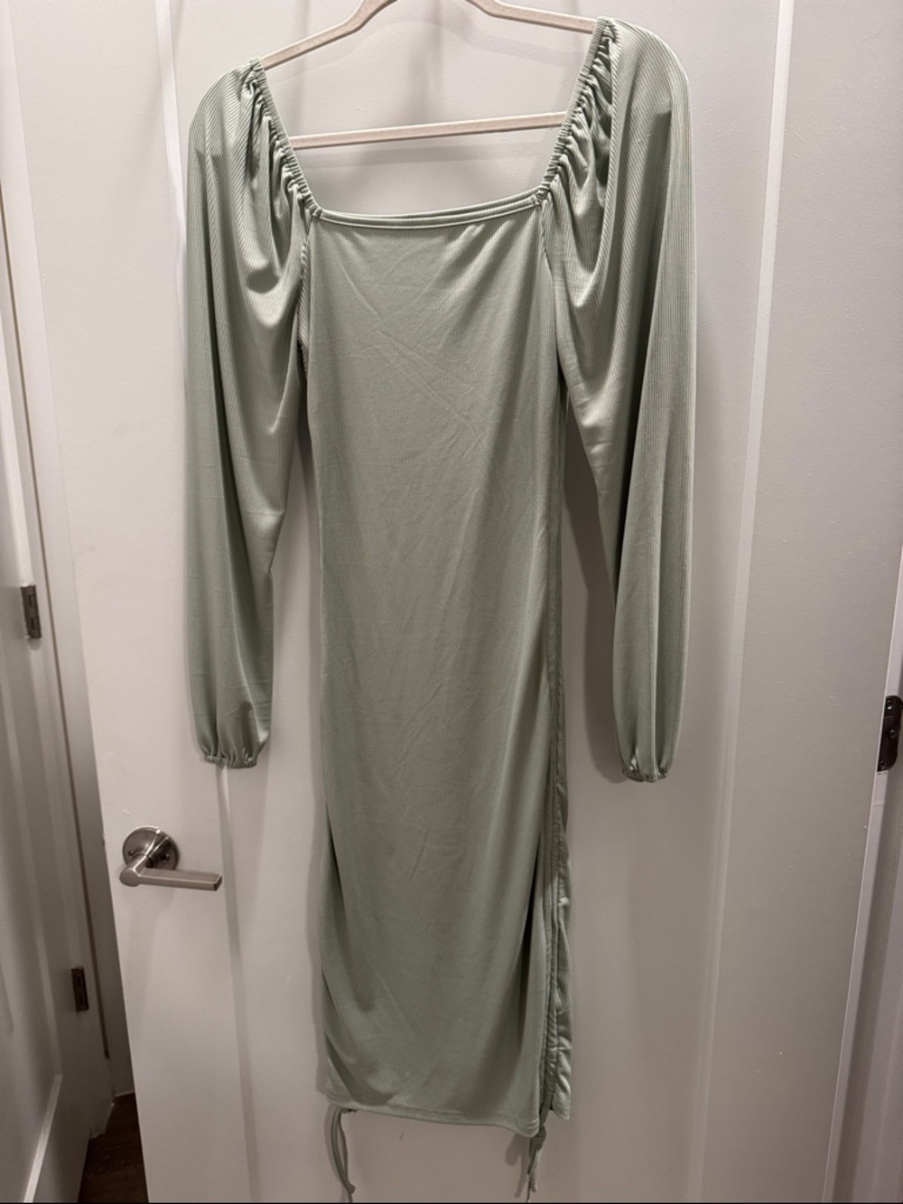 SHEIN Sage Green Long Sleeve Ruched Side Midi Dress